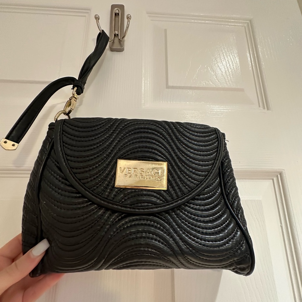 Versace Black Quilted Clutch with Gold Accents